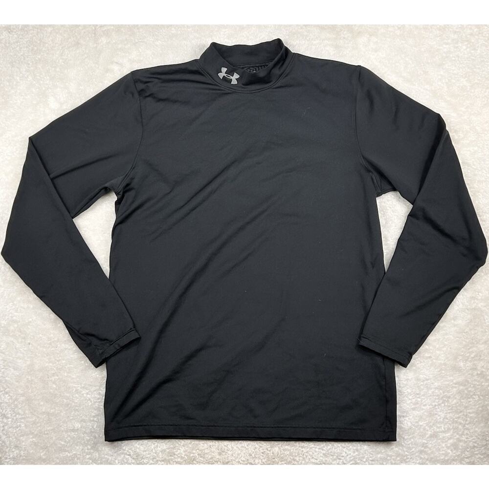 Under Armour ColdGear Compression Shirt Mens Large Black Mock Neck Long Sleeve